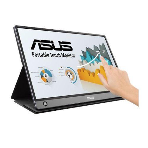 Asus 15.6" Portable IPS Touchscreen Monitor (ZenScreen MB16AMT), 1920 x 1080, USB-C (USB-A adapter), micro-HDMI, 7800mAh Battery, Auto-rotatable, Hybrid Signal, Smart Case Stand-PCR Business Solutions Ltd